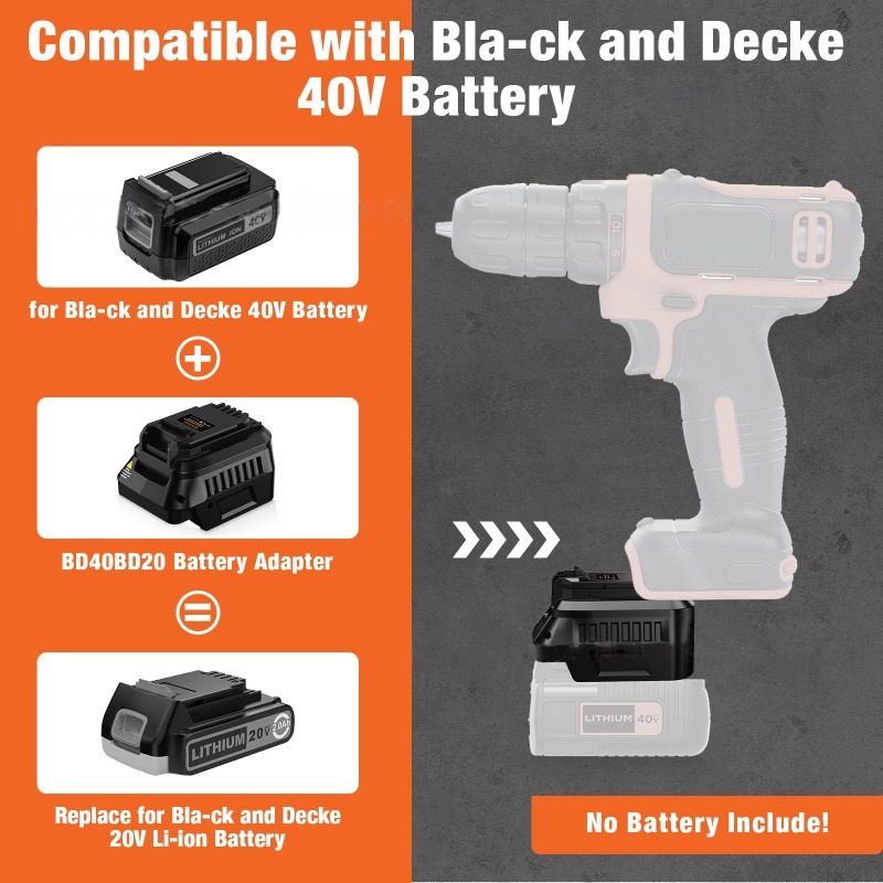 Black+Decker Tool Cordless - Haksinky ferramenta adaptador de bateria bd40bd20